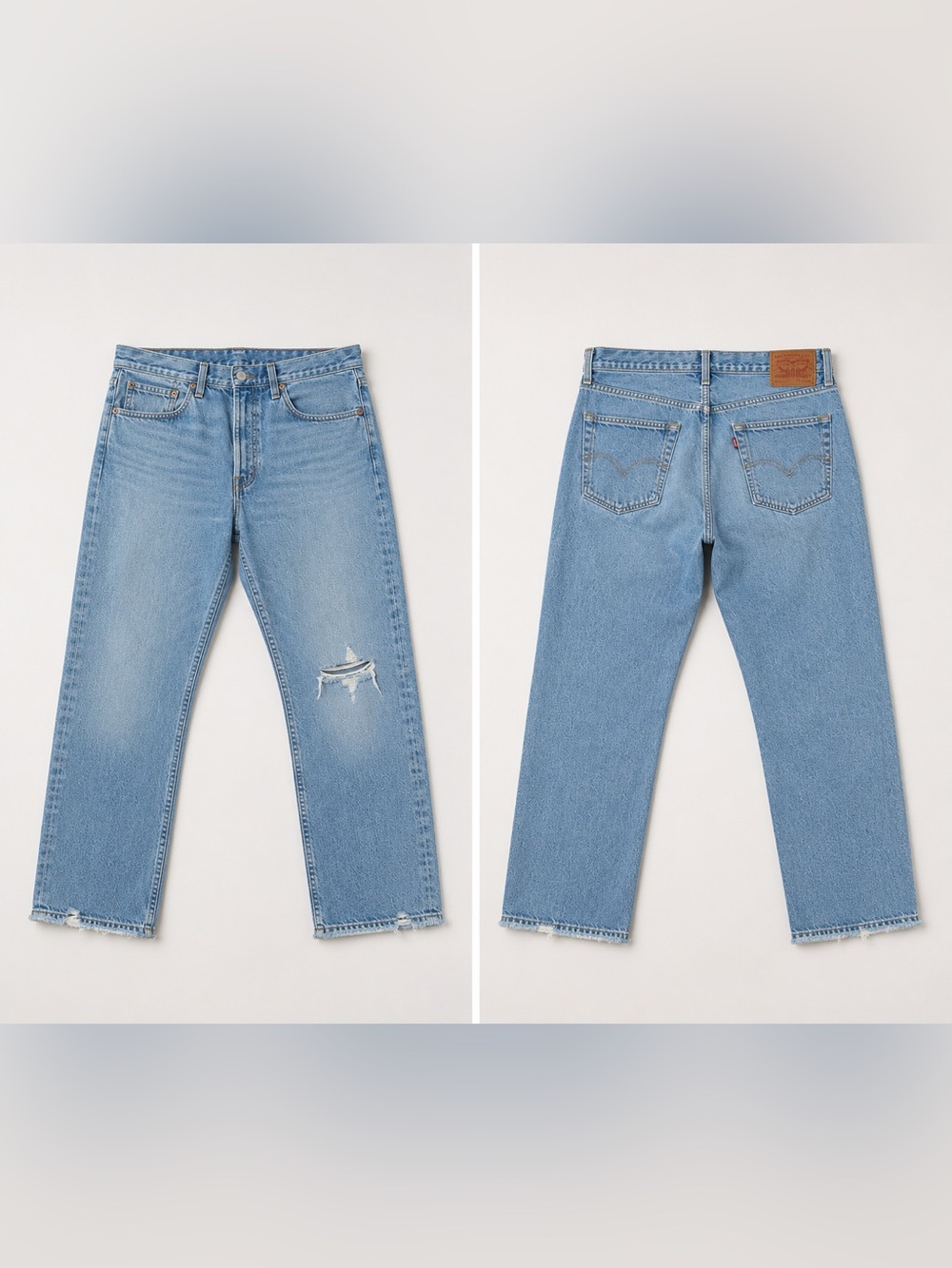 Levi's Men's Light Blue Straight-Leg Jeans with Knee Distress